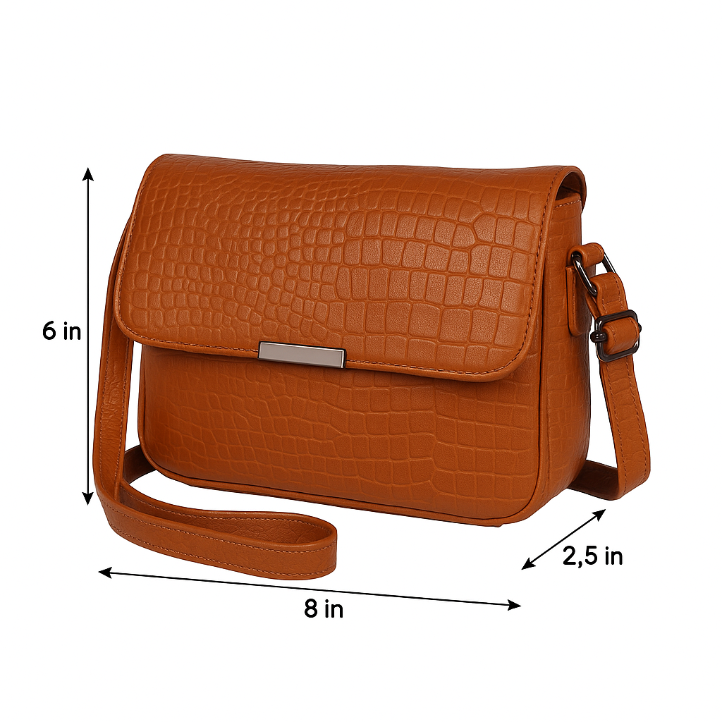 TLS Croco Tan Leather Sling Bag