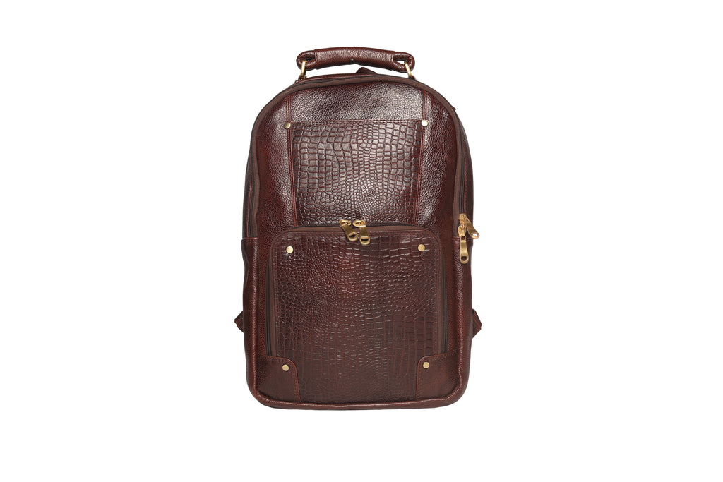 TLS LuxeCroco Brown Leather Backpack
