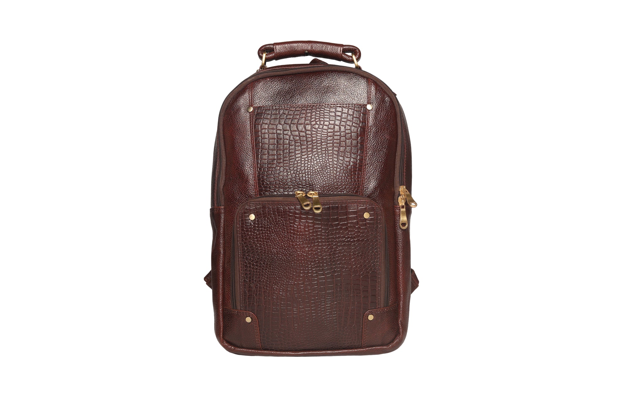 TLS LuxeCroco Brown Leather Backpack