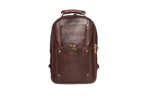 TLS LuxeCroco Brown Leather Backpack