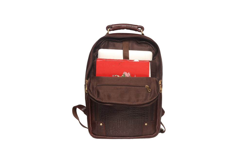 TLS LuxeCroco Brown Leather Backpack