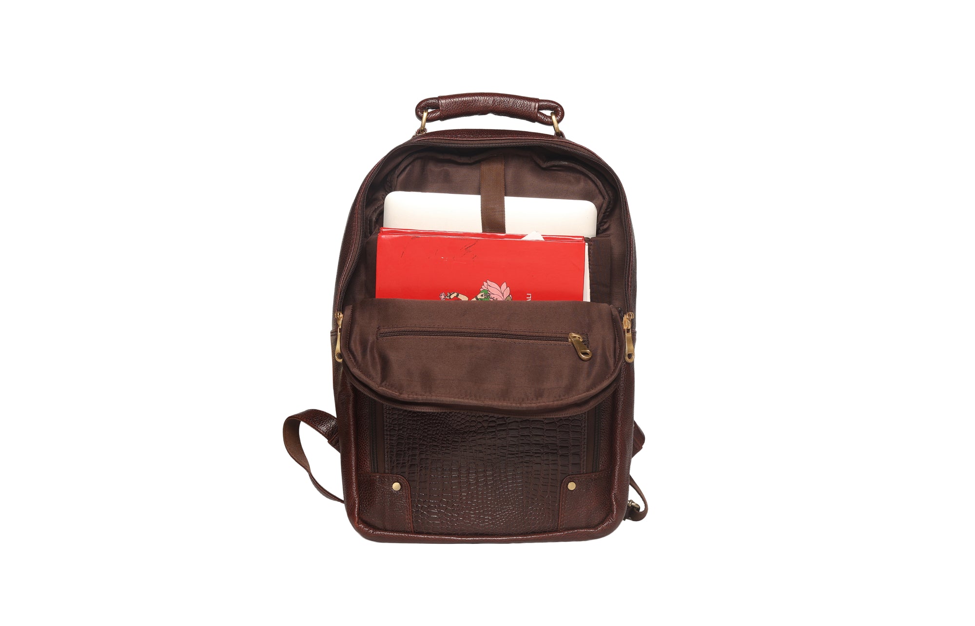 TLS LuxeCroco Brown Leather Backpack